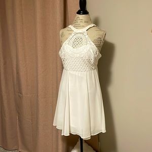 Lulus - small white cocktail dress with lace chest and open back